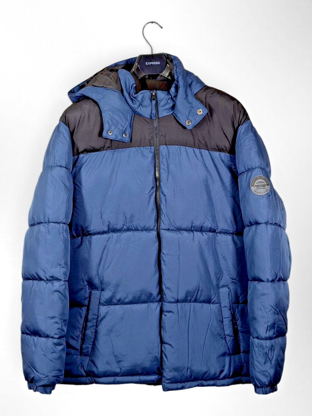 Bass Creek Outfitters Men XL Blue Black Hooded Puffer Jacket Insulated Winter